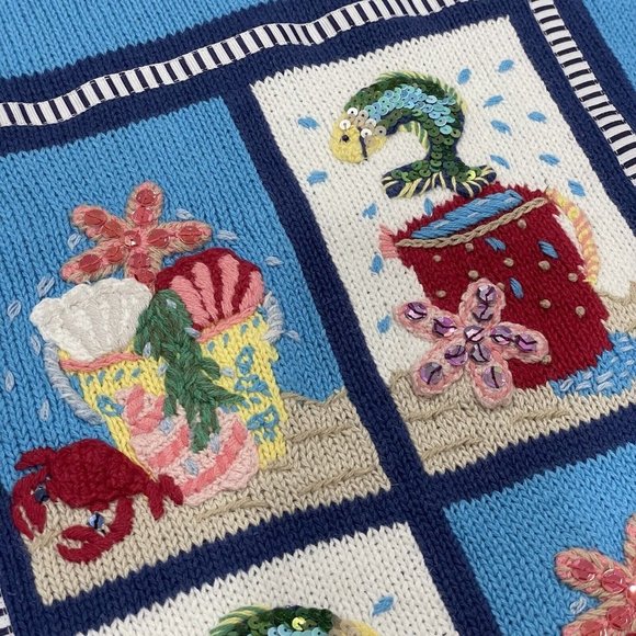 Quacker Factory Sweater Tunic Women Medium Embroidered Sea Life Seashell Coastal - Picture 4 of 12